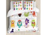 Abakuhaus Set Copripiumino Per Letti Singoli, Divertente Disegno Di Mostri, Antiacaro, Adatto A Chi Soffre Di Allergie, Con Federa, 155 Cm X 220 Cm - 80 X 80 Cm, Multicolore