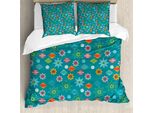Abakuhaus Set Copripiumino Natalizio Per Letti Singoli, Elementi Colorati Elaborati, Antiacaro, Adatto A Chi Soffre Di Allergie, Con Federa, 200 Cm X 200 Cm - 80 X 80 Cm, Multicolore Verde Acqua