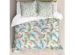 Set Copripiumino Abakuhaus Luau Per Letti Singoli, Plumeria Vintage Su Foglie, Antiacaro, Adatto A Chi Soffre Di Allergie, Con Federa, 200 Cm X 200 Cm - 80 X 80 Cm, Avorio E Multicolore