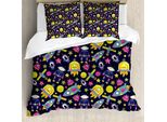 Abakuhaus Set Copripiumino Extraterrestre Per Letti Singoli, Articoli Planet E Galactic, Antiacaro, Adatto A Chi Soffre Di Allergie, Con Federa, 200 Cm X 200 Cm - 80 X 80 Cm, Indaco Multicolore