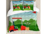 Abakuhaus Set Copripiumino Per Letto Singolo Con Motivo Golf, Club Car E Bandiera, Antiacaro, Adatto A Chi Soffre Di Allergie, Con Federa, 200 Cm X 200 Cm - 80 X 80 Cm, Fern Green Multicolor