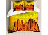 Abakuhaus Nyc Set Copripiumino Per Letto Singolo, Grafica Computerizzata Skyline, Antiacaro, Adatto A Chi Soffre Di Allergie, Con Federa, 200 Cm X 200 Cm - 80 X 80 Cm, Multicolore