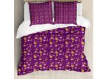 Abakuhaus Set Copripiumino Per Letti Singoli, Fiori, Foglie E Frutti, Antiacaro, Adatto A Chi Soffre Di Allergie, Con Federa, 200 Cm X 200 Cm - 80 X 80 Cm, Prugna E Multicolore