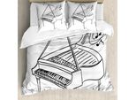 Abakuhaus Set Copripiumino Per Letto Singolo, Disegno Monocromatico Di Un Pianoforte, Antiacaro E Anallergico, Con Federa, 200 Cm X 200 Cm - 80 X 80 Cm, Grigio Antracite E Bianco