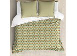 Set Copripiumino Retrò Abakuhaus Per Letti Singoli, Motivi Geometrici Vintage, Antiacaro E Anallergico, Con Federa, 155 Cm X 220 Cm - 80 X 80 Cm, Arancione Crema E Blu Mare
