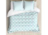 Set Copripiumino Abakuhaus Per Letti Singoli, Motivo Damascato Moderno, Antiacaro E Anallergico, Con Federa, 155 Cm X 220 Cm - 80 X 80 Cm, Blu Mare E Bianco