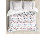 Abakuhaus Set Copripiumino Per Letti Singoli, Stile Doodle Sea Elements, Antiacaro, Adatto A Chi Soffre Di Allergie, Con Federa, 155 Cm X 220 Cm - 80 X 80 Cm, Multicolore
