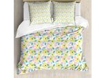Abakuhaus Set Copripiumino Per Letti Singoli, Motivo Floreale Primaverile Pastello, Antiacaro, Adatto A Chi Soffre Di Allergie, Con Federa, 155 Cm X 220 Cm - 80 X 80 Cm, Giallo Pastello, Verde Acqua, Rosa