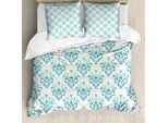 Abakuhaus Set Copripiumino Orientale Per Letti Singoli, Motivo Damascato Inspired, Antiacaro, Adatto A Chi Soffre Di Allergie, Con Federa, 155 Cm X 220 Cm - 80 X 80 Cm, Deep Sky Blue Seafoam