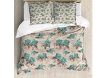 Abakuhaus Set Copripiumino Per Letti Singoli, Motivi Floreali Vintage, Antiacaro, Adatto A Chi Soffre Di Allergie, Con Federa, 200 Cm X 200 Cm - 80 X 80 Cm, Blu Cadetto Umber