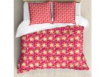 Abakuhaus Set Copripiumino Per Letto Singolo, Fantasia Retrò Fumetto, Antiacaro, Adatto A Chi Soffre Di Allergie, Con Federa, 155 Cm X 220 Cm - 80 X 80 Cm, Corallo Scuro Giallo Pallido