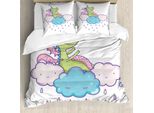Abakuhaus Set Copripiumino Per Letto Singolo, Stile Doodle Nuvole E Pioggia, Antiacaro, Adatto A Chi Soffre Di Allergie, Con Federa, 200 Cm X 200 Cm - 80 X 80 Cm, Multicolore