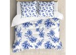 Abakuhaus Set Copripiumino Per Letti Singoli, Motivo Floreale Con Peonie Blu, Antiacaro E Anallergico, Con Federa, 155 Cm X 220 Cm - 80 X 80 Cm, Viola, Blu E Bianco