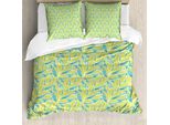 Abakuhaus Set Copripiumino Botanico Per Letti Singoli, Rhythmische Vivid Leaves Kunst, Antiacaro, Adatto A Chi Soffre Di Allergie, Con Federa, 155 Cm X 220 Cm - 80 X 80 Cm, Verde Turchese