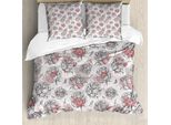 Abakuhaus Set Copripiumino Per Letto Singolo, Colore Pastello Con Motivi Floreali, Antiacaro E Anallergico, Con Federa, 155 Cm X 220 Cm - 80 X 80 Cm, Rosa Pallido, Corallo, Grigio