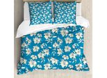 Abakuhaus Set Copripiumino Per Letto Singolo, Motivo Floreale Con Gigli In Fiore, Antiacaro E Anallergico, Con Federa, 200 Cm X 200 Cm - 80 X 80 Cm, Blu Mare Guscio D'uovo