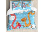 Abakuhaus Set Copripiumino Per Letti Singoli, Fantasy World Creatures Sky, Antiacaro, Adatto A Chi Soffre Di Allergie, Con Federa, 200 Cm X 200 Cm - 80 X 80 Cm, Sky Blue Multicolor