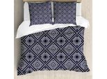 Abakuhaus Set Copripiumino Astratto Per Letti Singoli, Motivi Ritmici Bicolori, Antiacaro, Adatto A Chi Soffre Di Allergie, Con Federa, 155 Cm X 220 Cm - 80 X 80 Cm, Viola Scuro, Blu, Bianco