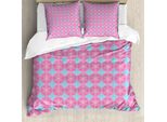 Set Copripiumino Abakuhaus Per Letti Singoli, Fiori Rotondi E Simmetrici, Antiacaro, Adatto A Chi Soffre Di Allergie, Con Federa, 200 Cm X 200 Cm - 80 X 80 Cm, Azzurro Pallido E Rosa