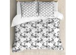 Abakuhaus Set Copripiumino Per Letti Singoli, Motivo Monocromatico Con Biciclette, Antiacaro E Anallergico, Con Federa, 200 Cm X 200 Cm - 80 X 80 Cm, Grigio Antracite E Bianco
