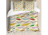 Set Copripiumino Retrò Abakuhaus Per Letti Singoli, Motivo Bohemien A Piume, Antiacaro E Anallergico, Con Federa, 200 Cm X 200 Cm - 80 X 80 Cm, Color Guscio D'uovo E Multicolore