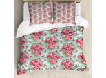 Abakuhaus Set Copripiumino Per Letti Singoli, Blooming Vendemmia-Giardino-Arte, Antiacaro Adatto A Chi Soffre Di Allergie Con Federa, 155 Cm X 220 Cm - 80 X 80 Cm, Blu Rosa