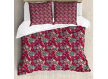 Abakuhaus Set Copripiumino Per Letti Singoli, Fiori Folcloristici, Antiacaro, Adatto A Chi Soffre Di Allergie, Con Federa, 155 Cm X 220 Cm - 80 X 80 Cm, Pesca Corallo Scuro