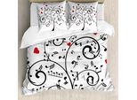 Abakuhaus Set Copripiumino Per Letto Singolo, Motivo Romantico Con Alberi E Cuori, Antiacaro E Anallergico, Con Federa, 155 Cm X 220 Cm - 80 X 80 Cm, Rosa Scuro E Grigio Antracite