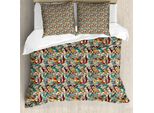 Abakuhaus Set Copripiumino Per Letti Singoli, Clutter Di Creature Volanti, Antiacaro, Adatto A Chi Soffre Di Allergie, Con Federa, 200 Cm X 200 Cm - 80 X 80 Cm, Champagne Multicolor