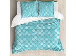 Abakuhaus Set Copripiumino Astratto Per Letti Singoli, Cerchi Monotoni Scarabocchiati, Antiacaro, Adatto A Chi Soffre Di Allergie, Con Federa, 200 Cm X 200 Cm - 80 X 80 Cm, Turchese Azzurro