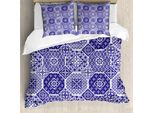 Abakuhaus Set Copripiumino Per Letti Singoli Azulejo, Motivi Floreali Ritmici, Antiacaro, Adatto A Chi Soffre Di Allergie, Con Federa, 155 Cm X 220 Cm - 80 X 80 Cm, Lavanda Scuro Bianco