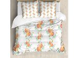 Abakuhaus Set Copripiumino Per Letto Singolo, Fiori E Foglie In Boccio, Antiacaro, Adatto A Chi Soffre Di Allergie, Con Federa, 155 Cm X 220 Cm - 80 X 80 Cm, Arancione Verde