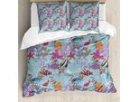 Abakuhaus Set Copripiumino Subacqueo Per Letti Singoli, Meduse Acquatiche E Pesci, Antiacaro, Adatto A Chi Soffre Di Allergie, Con Federa, 155 Cm X 220 Cm - 80 X 80 Cm, Pale Sky Blue Multicolor