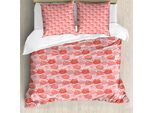 Abakuhaus Set Copripiumino Romantico Per Letti Singoli, Rose E Cuoricini, Antiacaro, Adatto A Chi Soffre Di Allergie, Con Federa, 200 Cm X 200 Cm - 80 X 80 Cm, Rosa Corallo