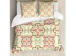 Abakuhaus Set Copripiumino Geometrico Per Letti Singoli, Design Floreale, Antiacaro, Adatto A Chi Soffre Di Allergie, Con Federa, 155 Cm X 220 Cm - 80 X 80 Cm, Color Crema E Multicolore