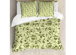 Abakuhaus Set Copripiumino Botanico Per Letti Singoli, Stile Inciso Olive Leaf, Antiacaro, Adatto A Chi Soffre Di Allergie, Con Federa, 200 Cm X 200 Cm - 80 X 80 Cm, Verde Pastello Verde Militare