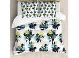 Set Copripiumino Per Letto Singolo Abakuhaus, Acquerello, Tonalità Fredde Wild Roses, Antiacaro, Adatto A Chi Soffre Di Allergie, Con Federa, 155 Cm X 220 Cm - 80 X 80 Cm, Multicolore