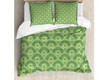 Abakuhaus Set Copripiumino Etnico Per Letti Singoli, Motivo Culturale Antico, Antiacaro, Adatto A Chi Soffre Di Allergie, Con Federa, 200 Cm X 200 Cm - 80 X 80 Cm, Verde Verde Lime