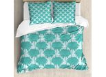 Set Copripiumino Abakuhaus Per Letti Singoli, Petali Di Dalia Monocromatici, Antiacaro E Anallergico Con Federa, 155 Cm X 220 Cm - 80 X 80 Cm, Azzurro E Turchese