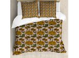 Abakuhaus Set Copripiumino Per Letto Singolo, Motivo Floreale Vintage Con Dalie, Antiacaro E Anallergico, Con Federa, 200 Cm X 200 Cm - 80 X 80 Cm, Verde Oliva Marigold