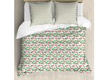 Set Copripiumino Estivo Abakuhaus Per Letti Singoli, Ciliegie E Fiori, Antiacaro, Adatto A Chi Soffre Di Allergie, Con Federa, 155 Cm X 220 Cm - 80 X 80 Cm, Multicolore