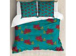 Abakuhaus Set Copripiumino Per Letti Singoli, Motivo Floreale Autunnale, Antiacaro E Anallergico, Con Federa, 155 Cm X 220 Cm - 80 X 80 Cm, Verde Acqua E Rosa Scuro