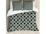 Abakuhaus Set Copripiumino Geometrico Per Letti Singoli, Culture Mediterranee, Antiacaro, Adatto A Chi Soffre Di Allergie, Con Federa, 200 Cm X 200 Cm - 80 X 80 Cm, Verde Bianco