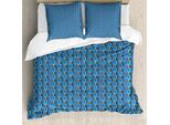 Set Copripiumino Abakuhaus Per Letti Singoli, Rettangoli Astratti Moderni, Antiacaro, Adatto A Chi Soffre Di Allergie, Con Federa, 155 Cm X 220 Cm - 80 X 80 Cm, Blu Cielo Profondo Multicolore