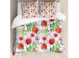Abakuhaus Set Copripiumino Per Letto Singolo, Fiori E Foglie Scarabocchiati, Antiacaro, Adatto A Chi Soffre Di Allergie, Con Federa, 155 Cm X 220 Cm - 80 X 80 Cm, Rosa-Verde