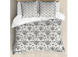 Abakuhaus Set Copripiumino Primaverile Per Letti Singoli, Bouquet Romantico Di Fiori Selvatici, Antiacaro E Anallergico Con Federa, 200 Cm X 200 Cm - 80 X 80 Cm, Grigio Cocco