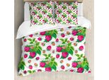 Abakuhaus Set Copripiumino Per Letti Singoli, Lamponi E Foglie Verdi, Antiacaro, Adatto A Chi Soffre Di Allergie, Con Federa, 200 Cm X 200 Cm - 80 X 80 Cm, Verde Magenta