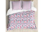 Abakuhaus Set Copripiumino Per Letti Singoli, Intrecciato Lily Lotus Flora, Antiacaro, Adatto A Chi Soffre Di Allergie, Con Federa, 155 Cm X 220 Cm - 80 X 80 Cm, Ceil Blu Scuro Corallo