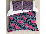 Abakuhaus Set Copripiumino Per Letti Singoli, Cerchi Intrecciati Funky, Antiacaro, Adatto A Chi Soffre Di Allergie, Con Federa, 155 Cm X 220 Cm - 80 X 80 Cm, Rosa Scuro Verde Acqua