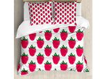 Abakuhaus Set Copripiumino Per Letto Singolo, Motivo Ripetitivo Con Lamponi, Antiacaro, Adatto A Chi Soffre Di Allergie, Con Federa, 155 Cm X 220 Cm - 80 X 80 Cm, Rosa Scuro E Verde Bosco